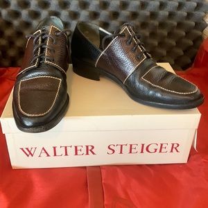 Walter Steiger woman’s lace up, contrast stitch brown shoe.